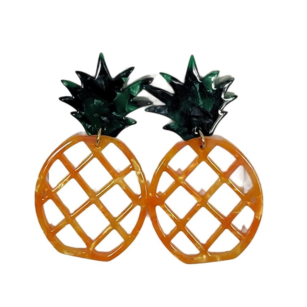 Fun Pineapple Drop Earrings Orange Green Acrylic Statement Jewelry Women